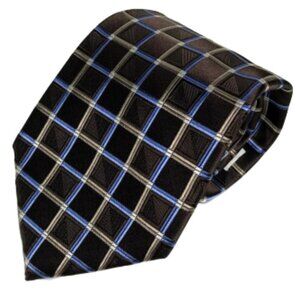 Michael Kors Men's Necktie 100% Silk Tie Geometric Squares Blue Checkered 58.5"